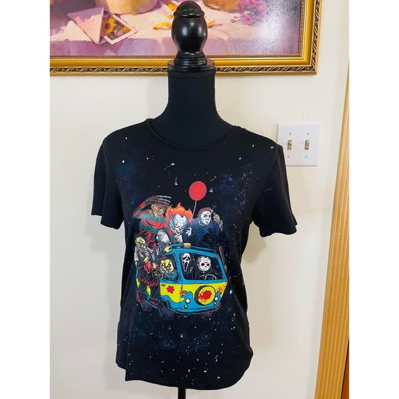 Ann Taylor Black Paint Splatter Horror Character Custom Graphic  Size M - Picture 1 of 7